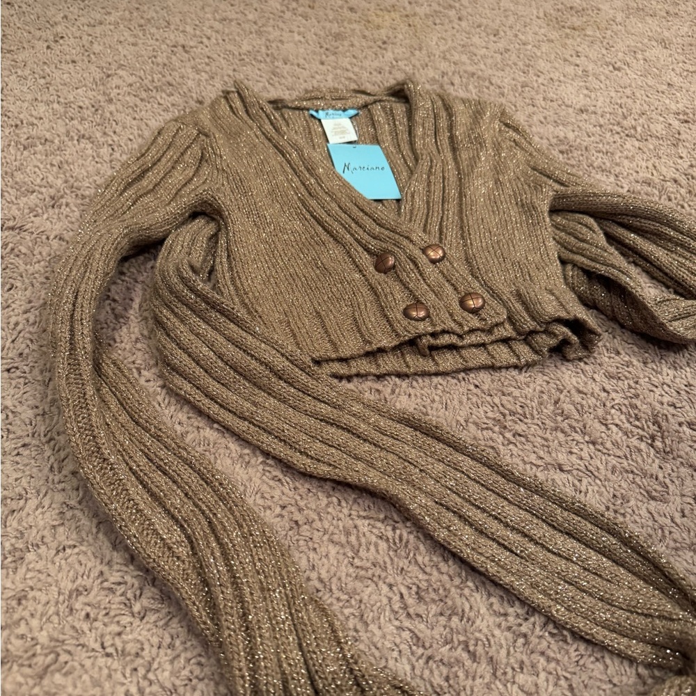 Marciano metallic bronze cropped sweater with scarf NWT